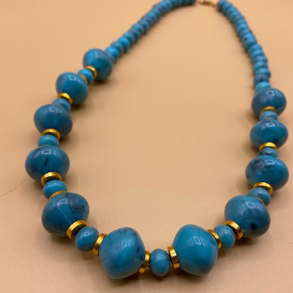 Vintage Jewelry - Vintage Turquoise Gold Beaded Statement Necklace